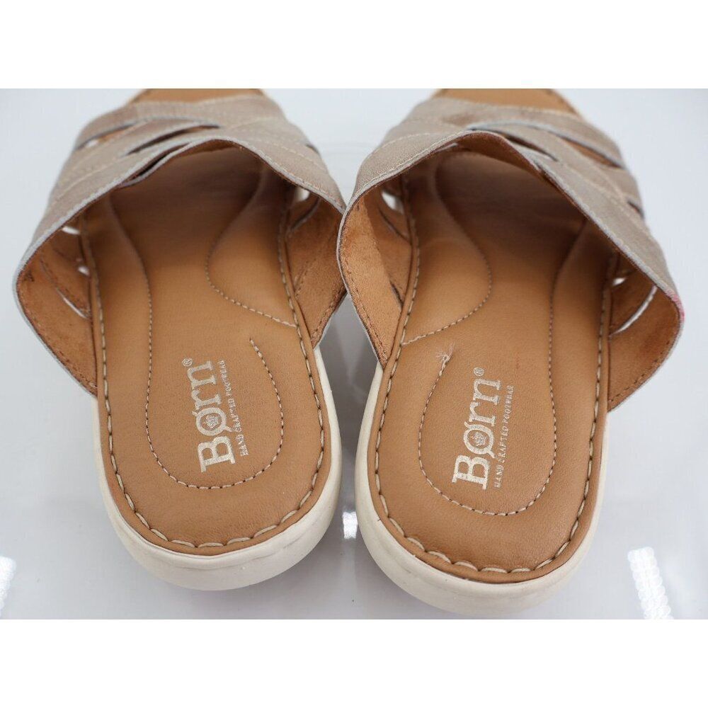 Born Jenny Women's Sandal Size 7 Strappy Slide Silver Leather Flip Flop Flat - Picture 8 of 11